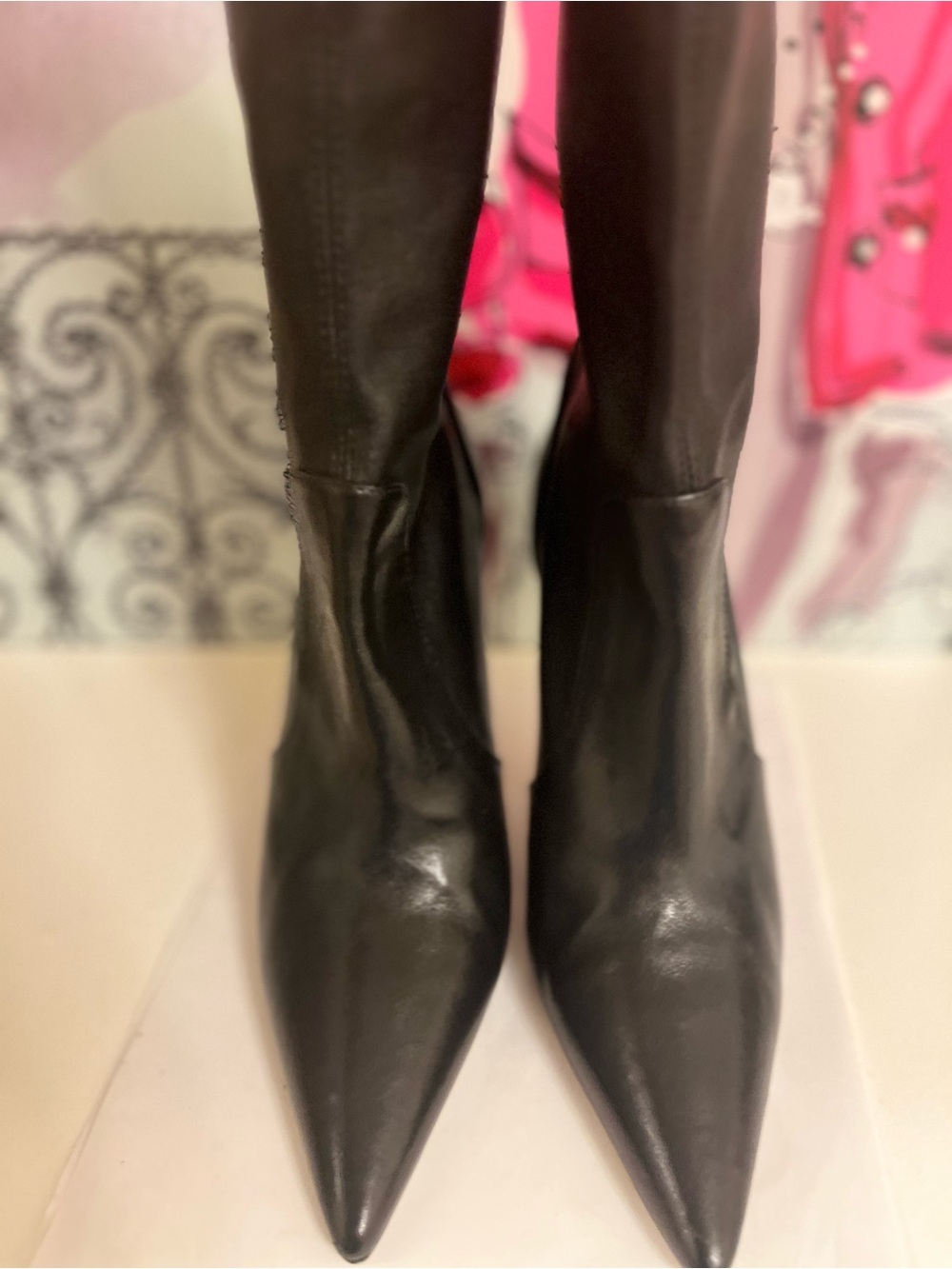 Stuart Weitzman Black Pointed Toe Stiletto Boots - Size 9 - Made in Spain